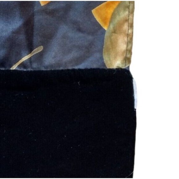 Fall Sheer Scarf Neckerchief Wrap Table Runner Blue Brown Leaves Velvet Edge SEE - Picture 6 of 6